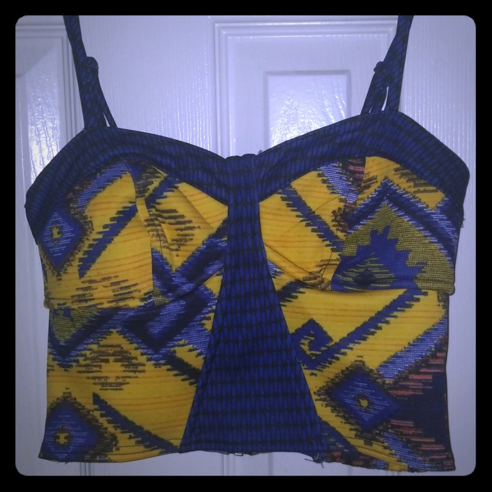 Black, blue and yellow crop top. New w/ tags